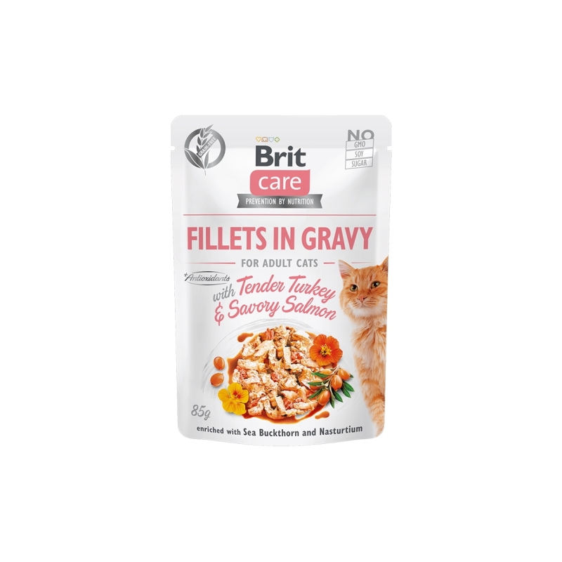 Brit Care Fillets in Gravy Tender Turkey & Savory Salmon märgtoit kassidele 85g Brit Care Fillets in Gravy Tender Turkey & Savory Salmon märgtoit kassidele 85g