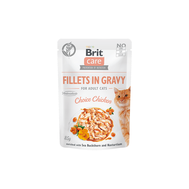 Brit Care Fillets in Gravy Choice Chicken märgtoit kassidele 85g Brit Care Fillets in Gravy Choice Chicken märgtoit kassidele 85g