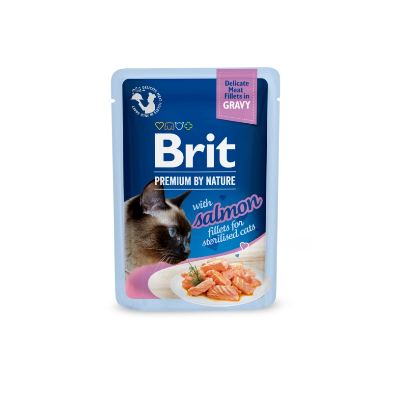 Brit Premium Delicate Salmon Fillets in Gravy märgtoit steriliseeritud kassidele 85g Brit Premium Delicate Salmon Fillets in Gravy märgtoit steriliseeritud kassidele 85g