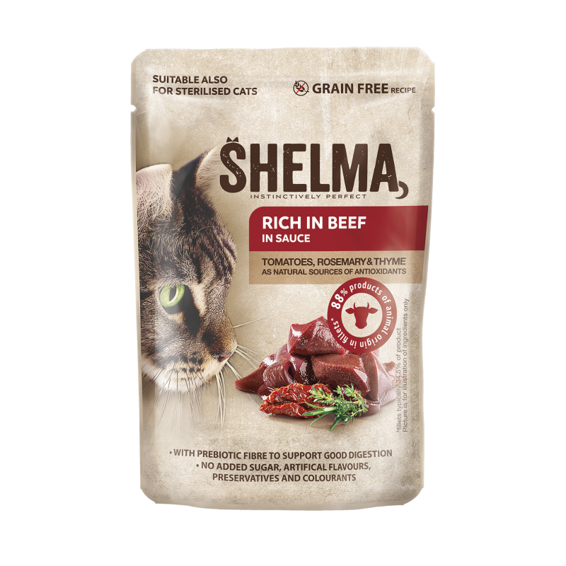 Shelma kassieine veisefileed tomati ja ürtidega kastmes 28x85g Shelma kassieine veisefileed tomati ja ürtidega kastmes 28x85g