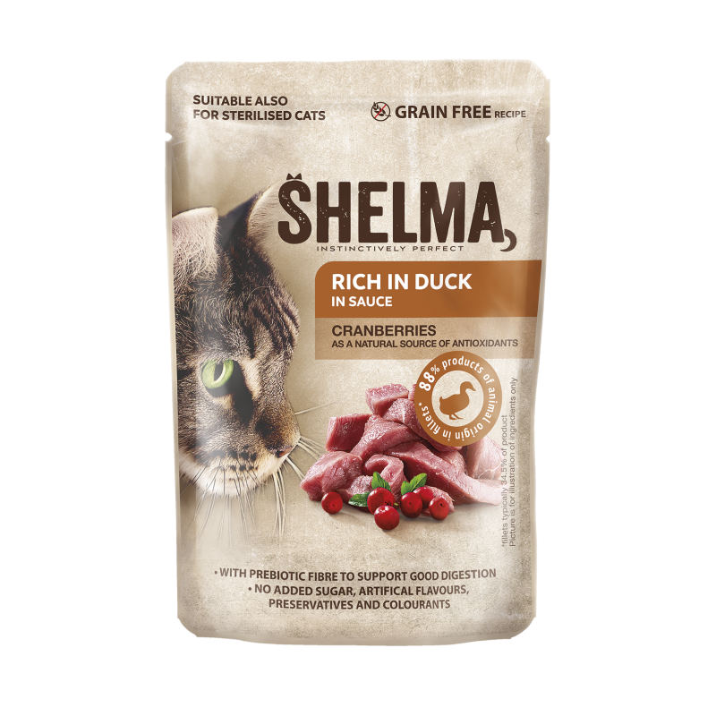 Shelma kassieine pardifileed jõhvikatega kastmes 28x85g Shelma kassieine pardifileed jõhvikatega kastmes 28x85g