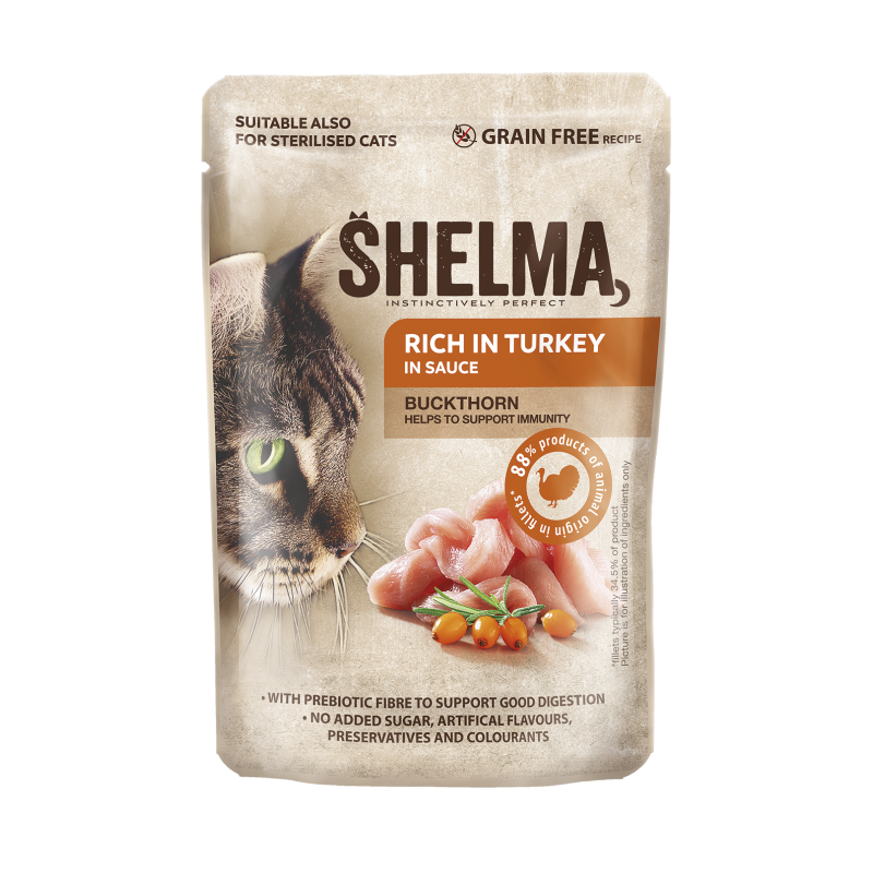 Shelma kassieine kalkunifileed astelpajuga kastmes 28x85g Shelma kassieine kalkunifileed astelpajuga kastmes 28x85g