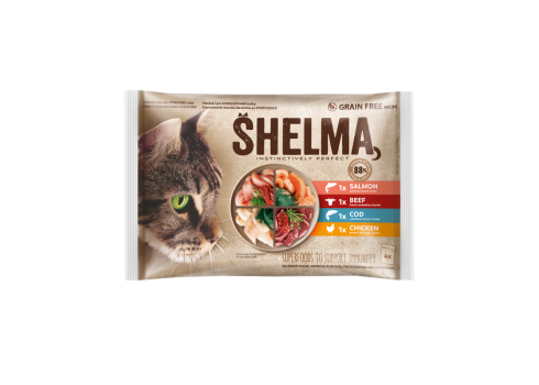 Shelma kassieined liha-kala 4x85g lõhe, tursk, veis, kana kastmes