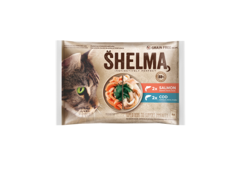 Shelma kassieined kala 4x85g lõhefileed, tursafileed spirulina kastmes