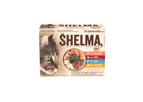 Shelma kassieined liha-kala 12x85g lõhe, tursk, veis, kana kastmes
