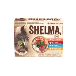 Shelma kassieined liha-kala 12x85g lõhe, tursk, veis, kana kastmes