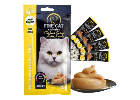 FINE CAT Exclusive KANA JA KREVETI Kreemjas suupiste kassidele 4x15g