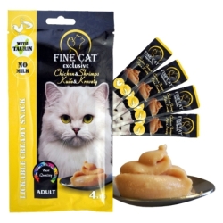 FINE CAT Exclusive KANA JA KREVETI Kreemjas suupiste kassidele 4x15g
