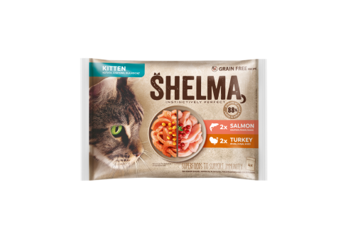 Shelma kassieined KITTEN 4x85g lõhefileed ja kalkunifileed kastmes