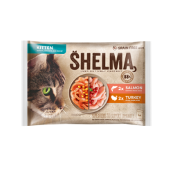 Shelma kassieined KITTEN 4x85g lõhefileed ja kalkunifileed kastmes