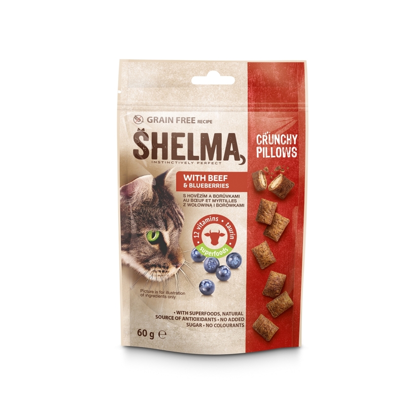Shelma veise-ja mustikatäidisega padjakesed 60g Shelma veise-ja mustikatäidisega padjakesed 60g