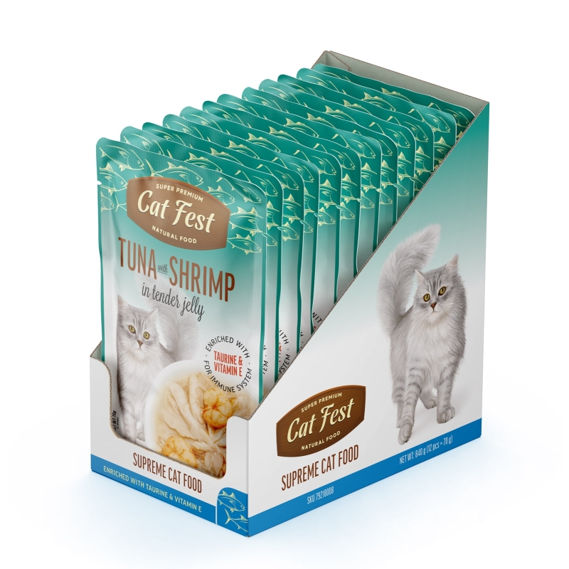 Cat Fest Tuna with shrimp in jelly einekotike kassidele 12x70g Cat Fest Tuna with shrimp in jelly einekotike kassidele 12x70g