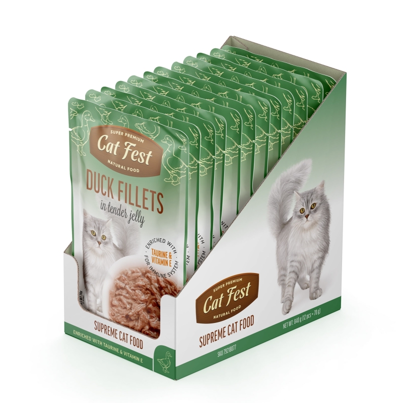 Cat Fest Duck fillets in jelly kassitoit 12x70g Cat Fest Duck fillets in jelly kassitoit 12x70g