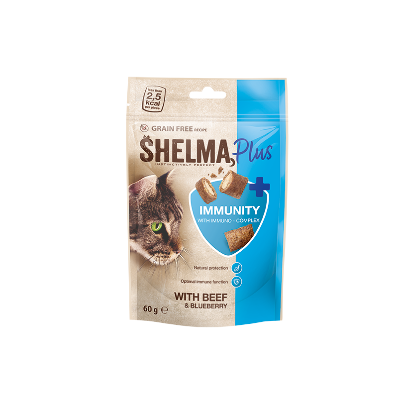 Shelma IMMUNITY veise-ja mustika täidisega padjakesed 60g Shelma IMMUNITY veise-ja mustika täidisega padjakesed 60g
