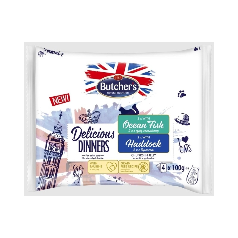 Butchers Delic. Dinner kassi einekotike ookeanikala-kilttursk, 4x100g Butchers Delic. Dinner kassi einekotike ookeanikala-kilttursk, 4x100g