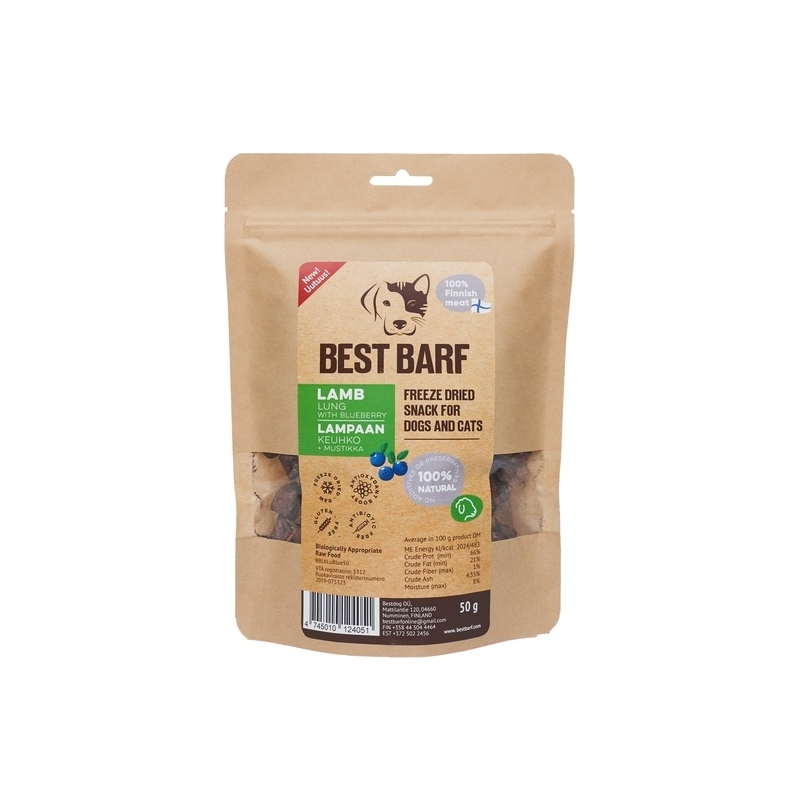 Best Barf külmkuivatatud maius, lamba kops mustikatega 50 g Best Barf külmkuivatatud maius, lamba kops mustikatega 50 g