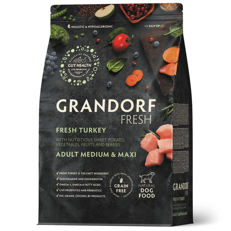 Grandorf Fresh Värske Kalkun ja Bataat keskmistele ja suurtele koertele 3kg Grandorf Fresh Värske Kalkun ja Bataat keskmistele ja suurtele koertele 3kg