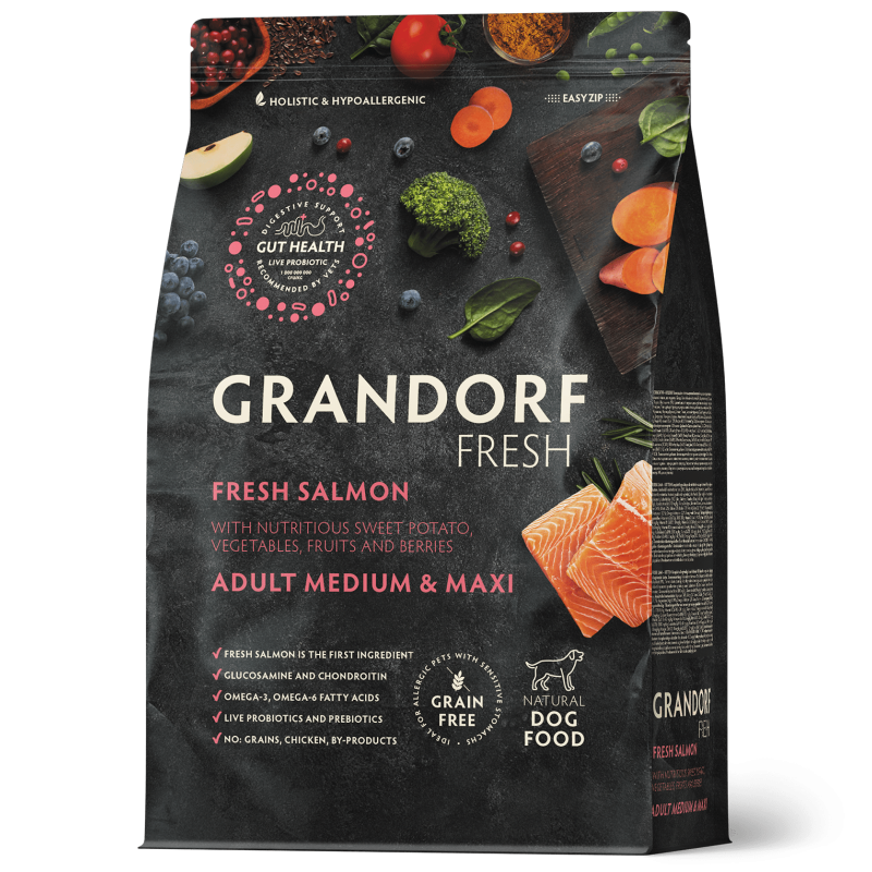 Grandorf Fresh Värske Lõhefilee ja Bataat keskmistele ja suurtele koertele 10kg Grandorf Fresh Värske Lõhefilee ja Bataat keskmistele ja suurtele koertele 10kg