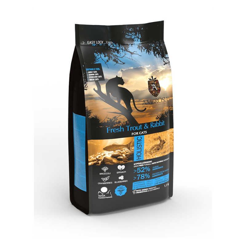 Ambrosia Teraviljavaba Värske Forelli ja Küülikulihaga kassidele 1,5kg Ambrosia Teraviljavaba Värske Forelli ja Küülikulihaga kassidele 1,5kg