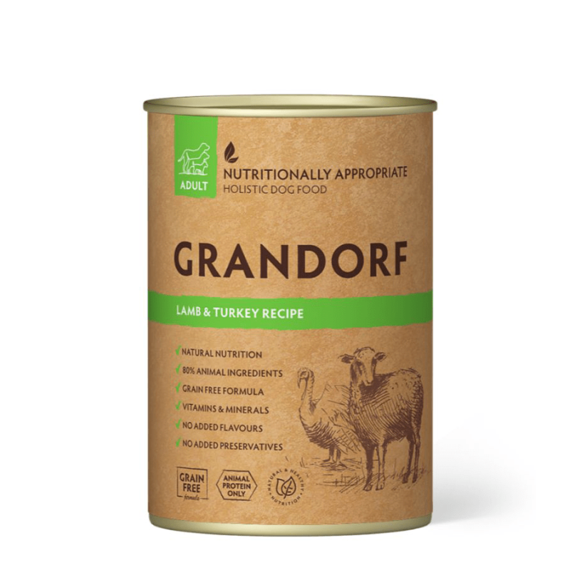 Grandorf Lamba- ja Kalkuniliha konserv koertele 6x400g Grandorf Lamba- ja Kalkuniliha konserv koertele 6x400g