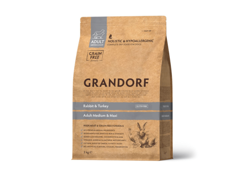 Grandorf Jänese- ja Kalkuniliha Täiskasvanud Keskmist ja Suurt Kasvu Koertele 6kg (2x3kg)