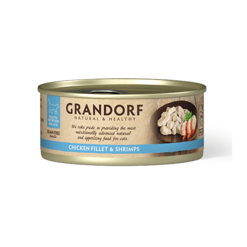 Grandorf Kana Rinnafilee ja Krevetid konserv kassidele 6x70g Grandorf Kana Rinnafilee ja Krevetid konserv kassidele 6x70g