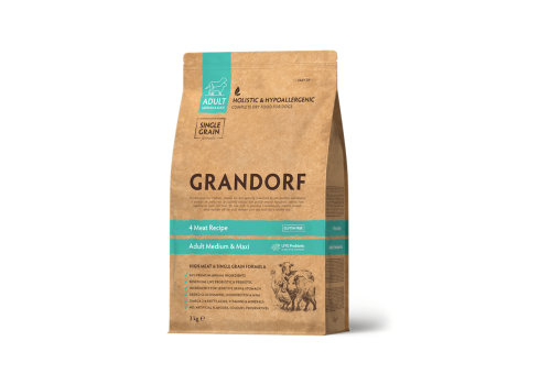 Grandorf 4 lihaga Täiskasvanud Keskmistele ja Suurtele Koertele 6kg (2x3kg)
