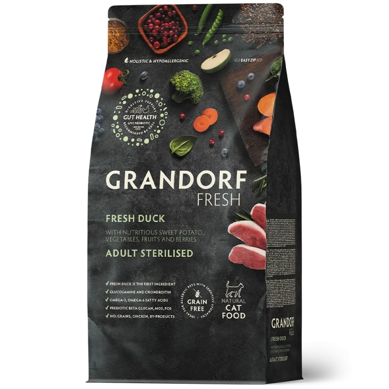 Grandorf Cat Fresh Värske Part ja Bataat Täiskasvanud Steriliseeritud Kassidele 2kg Grandorf Cat Fresh Värske Part ja Bataat Täiskasvanud Steriliseeritud Kassidele 2kg