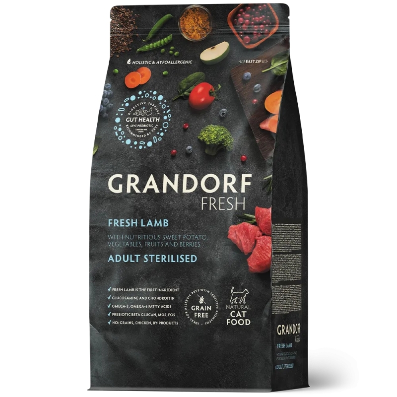 Grandorf Cat Fresh Värske Lammas ja Bataat Täiskasvanud Steriliseeritud Kassidele 2kg Grandorf Cat Fresh Värske Lammas ja Bataat Täiskasvanud Steriliseeritud Kassidele 2kg