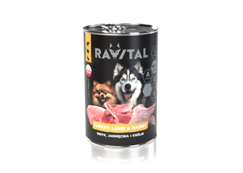 Ravital Turkey, Lamb & Rabbit konserv koerale 400g
