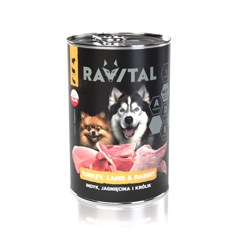 Ravital Turkey, Lamb & Rabbit konserv koerale 400g Ravital Turkey, Lamb & Rabbit konserv koerale 400g