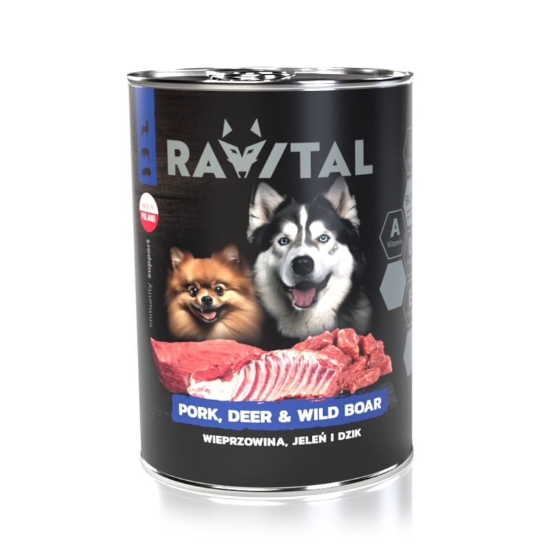 Ravital Pork, Deer & Wild Boar konserv koerale 800g Ravital Pork, Deer & Wild Boar konserv koerale 800g