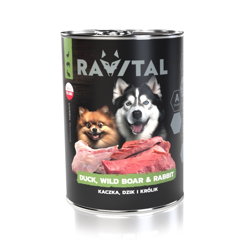 Ravital Duck, Wild Boar & Rabbit konserv koerale 800g Ravital Duck, Wild Boar & Rabbit konserv koerale 800g