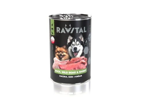 Ravital Duck, Wild Boar & Rabbit konserv koerale 400g