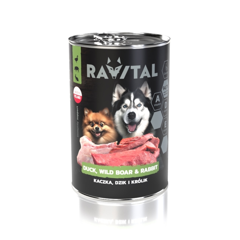 Ravital Duck, Wild Boar & Rabbit konserv koerale 400g Ravital Duck, Wild Boar & Rabbit konserv koerale 400g