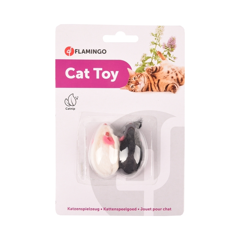 Flamingo kassi mänguasi, 2 hiirt naistenõgesega, 6 cm
