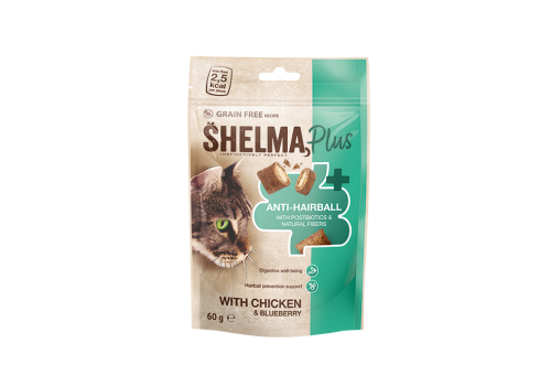 Shelma HAIRBALL kana-ja mustikatäidisega padjakesed 60g