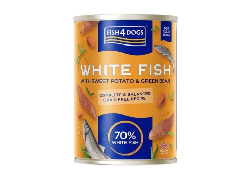 Fish4Dogs konserv koertele valge kala-bataat-rohelised aedoad 395g