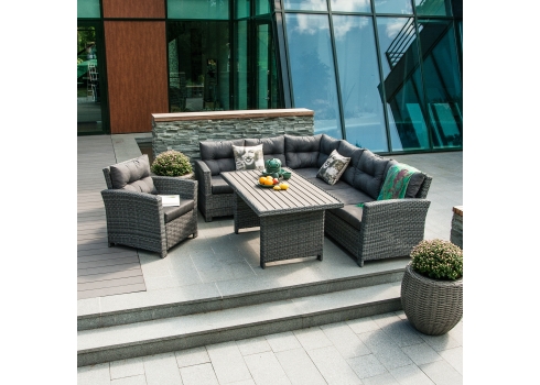 Aiamööbli komplekt PAVIA patjadega tumehall, plastikpunutisega aiamööbel