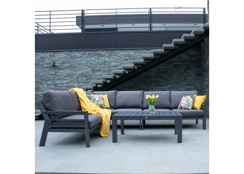 Aiamööblikomplekt TOMSON laud ja nurgadiivan, tumehall