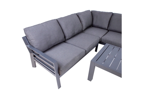 Aiamööblikomplekt TOMSON laud ja nurgadiivan, tumehall