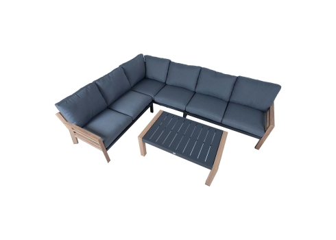 Aiamööblikomplekt TOMSON laud ja nurgadiivan, tiik/hall