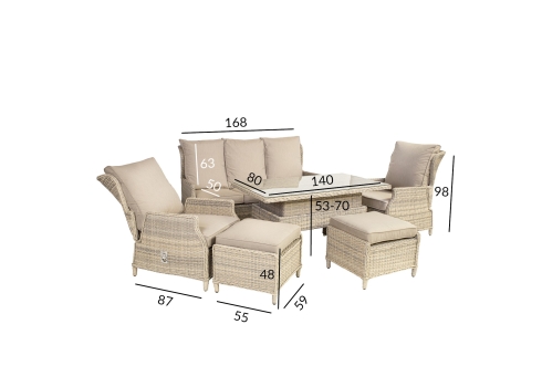 Aiamööblikomplekt BASEL laud diivan 2 tugitooli ja 2 tumbat aiamööbel