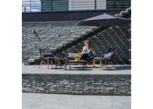 Aiamööblikomplekt HELSINKI diivan, 2 tooli ja 2 lauda, must