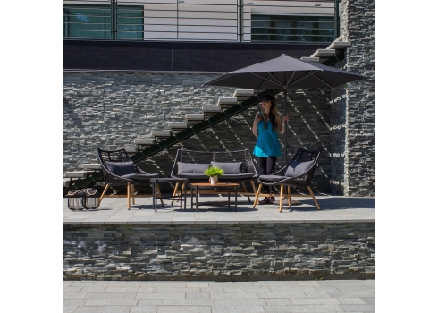 Aiamööblikomplekt HELSINKI diivan, 2 tooli ja 2 lauda, must