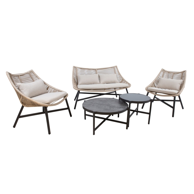 Aiamööblikomplekt HELSINKI diivan, 2 tooli ja 2 lauda, beež