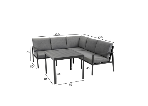 Aiamööblikomplekt ADRIAN laud, nurgadiivan