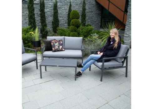 Aiamööblikomplekt ADRIO laud, diivan, 2 tooli, hall