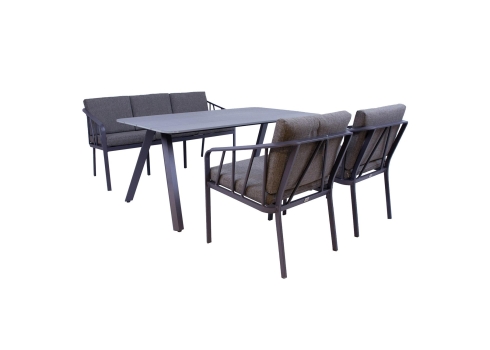 Aiamööblikomplekt KAHLA laud, diivan, 2 tooli, hall