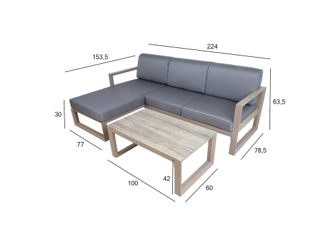 Aiamööblikomplekt POSTA nurgadiivan ja laud, beež